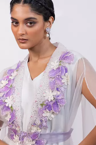 Ivory lavender ombre silk organza co ord set