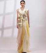 Ivory yellow embroidered silk organza co ord set