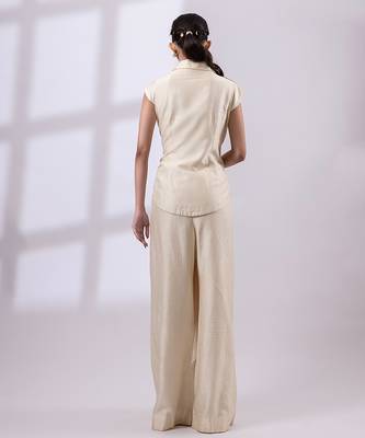 Ivory yellow embroidered silk organza co ord set 5