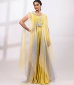 Citron yellow chinon organza jumpsuit cape set