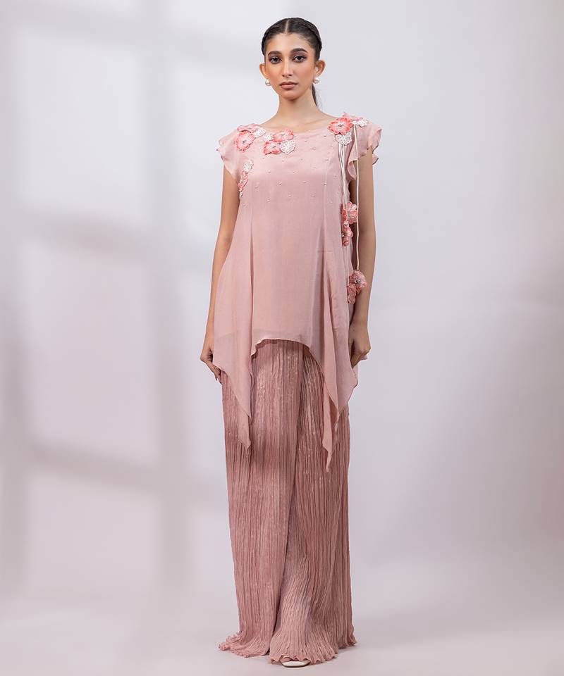 Dusty rose ombre embroidered chinon co ord set