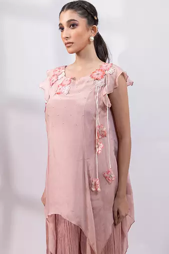 Dusty rose ombre embroidered chinon co ord set