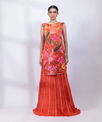Rust orange embroidered chinon co ord set 1