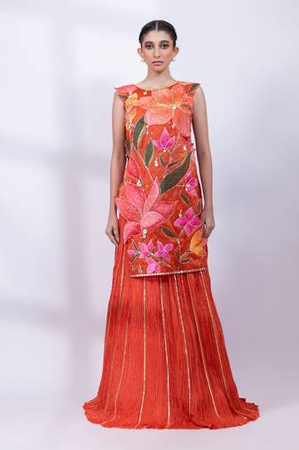 Rust orange embroidered chinon co ord set