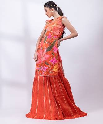 Rust orange embroidered chinon co ord set 2