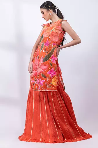 Rust orange embroidered chinon co ord set