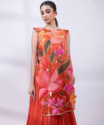 Rust orange embroidered chinon co ord set 3