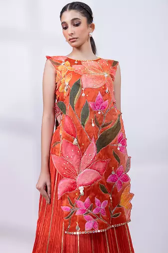 Rust orange embroidered chinon co ord set