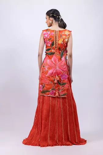 Rust orange embroidered chinon co ord set
