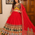Red Navratri Special Printed Muslin Cotton Lehenga Choli with Mirror Work