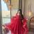 Red brocade silk blend  party wear embroidery sharara suit set