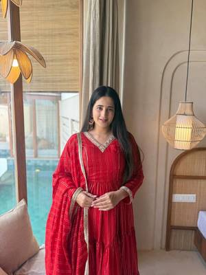 Red brocade silk blend  party wear embroidery sharara suit set 4