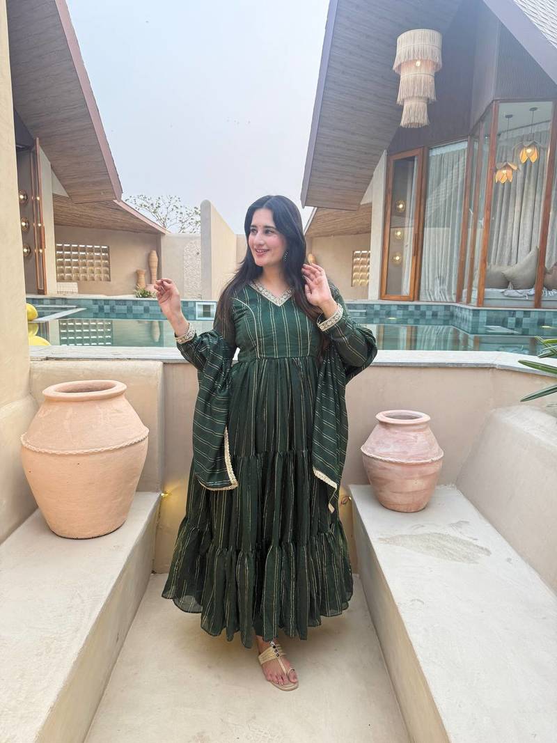 Green brocade silk blend  party wear embroidery sharara suit set