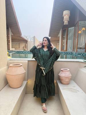 Green brocade silk blend  party wear embroidery sharara suit set 2