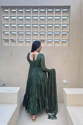 Green brocade silk blend  party wear embroidery sharara suit set