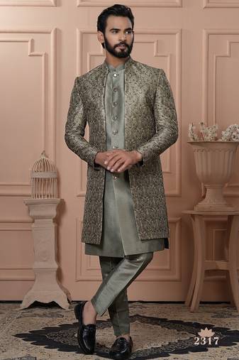 Mendi green open indowestern for men 