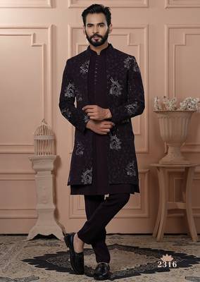 Wine color open indowestern for men  1