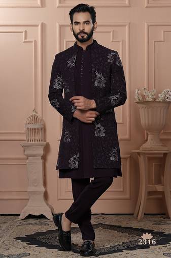 Wine color open indowestern for men 