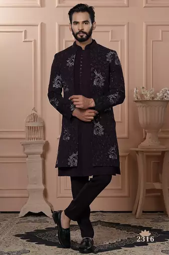 Wine color open indowestern for men 
