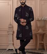 Wine color open indowestern for men 