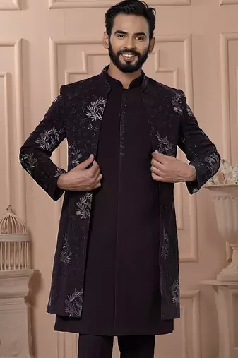 Wine color open indowestern for men 