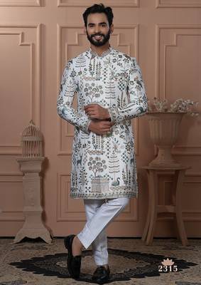 White navabi style indowestern for men  1
