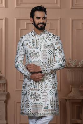 White navabi style indowestern for men  2