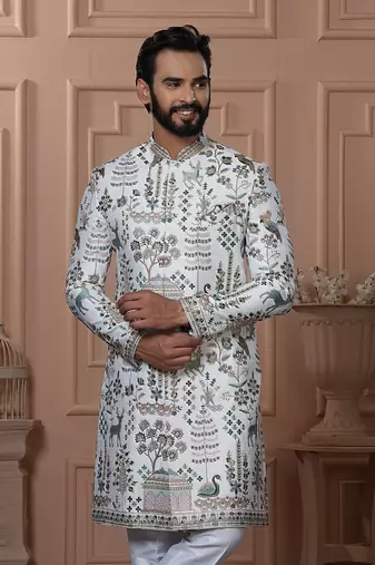 White navabi style indowestern for men 