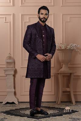 Wine color open indowestern for men  1