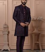 Wine color open indowestern for men 