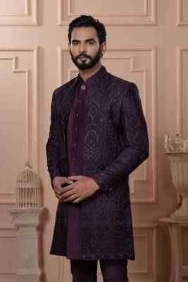 Wine color open indowestern for men  2