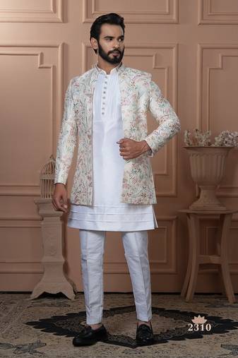 Off white color open indowestern for men 