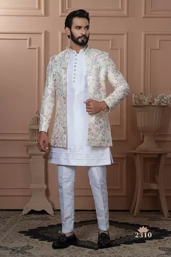 Off white color open indowestern for men 