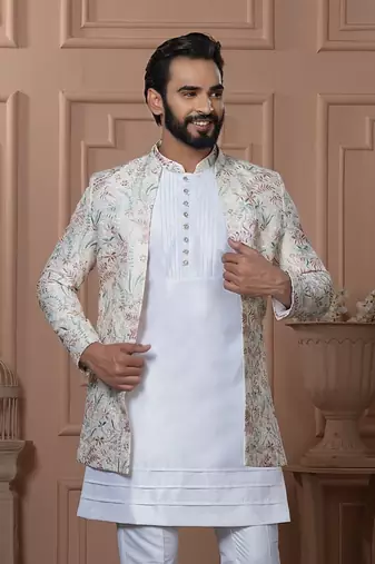 Off white color open indowestern for men 