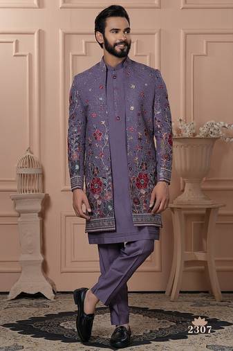 Lavender open indowestern for men 