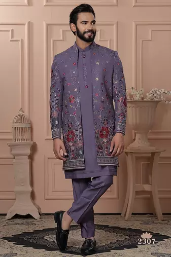 Lavender open indowestern for men 