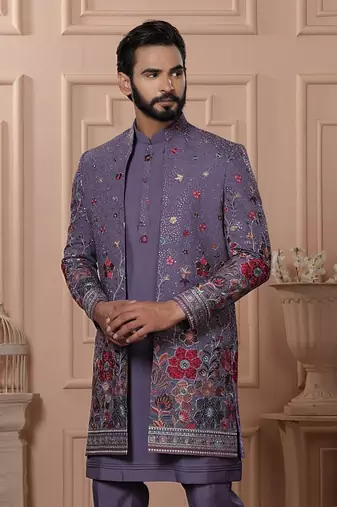Lavender open indowestern for men 