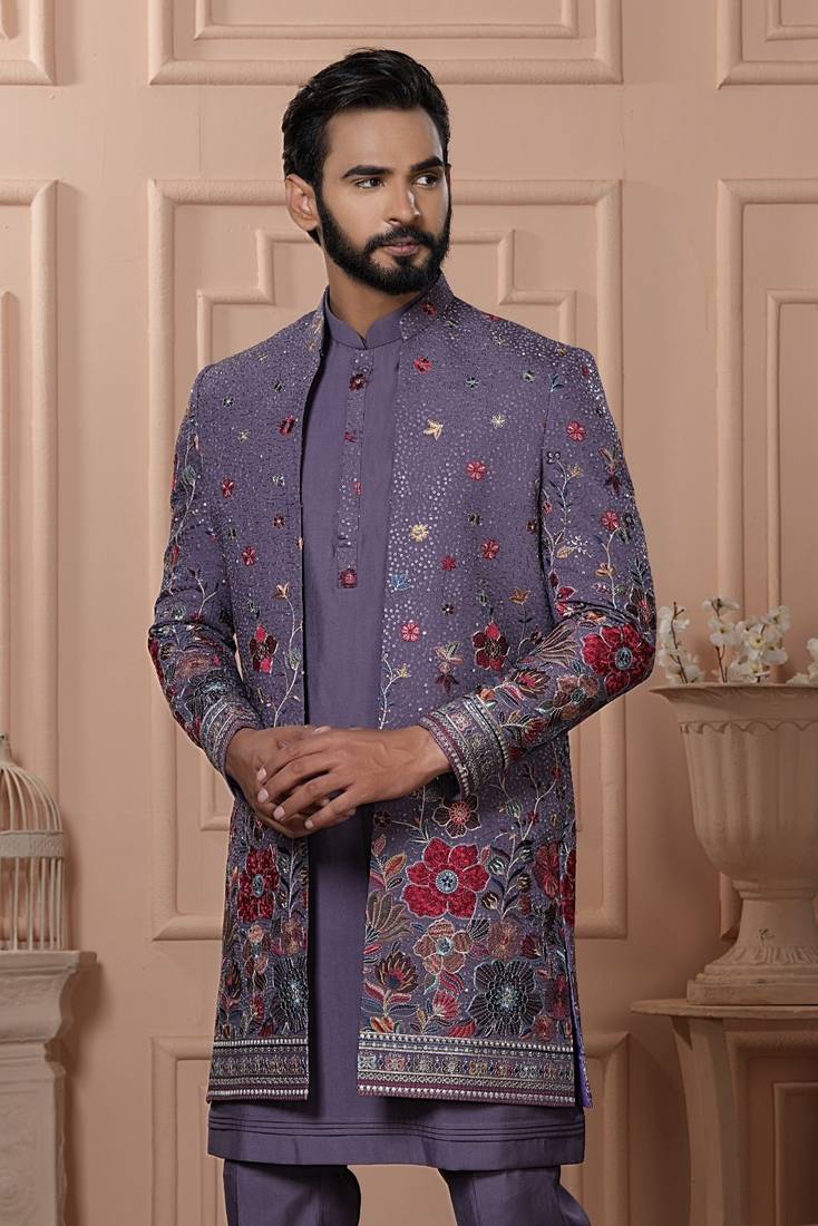 Lavender open indowestern for men 