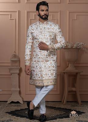 off white embroidery indowestern for men  1