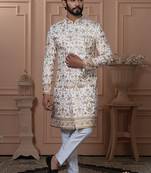 off white embroidery indowestern for men 