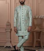Pastel pista color open indowestern for men 