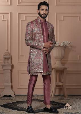Pastel rust color open indowestern for men  1