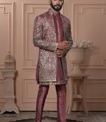 Pastel rust color open indowestern for men 