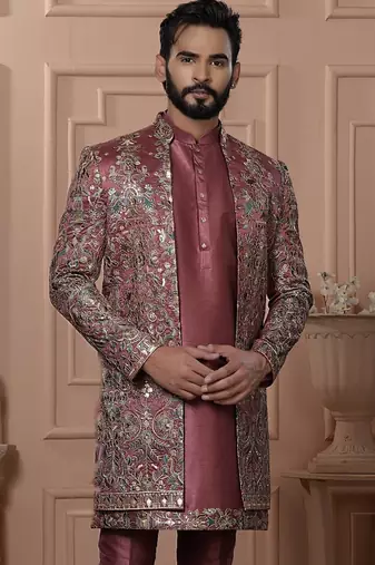 Pastel rust color open indowestern for men 