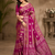 Pink Color Jaqurad Weaving Meenakari Bird And Peacocks Figure Strip Crepe Georgette Saree