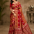 Red Color Jaqurad Weaving Meenakari Bird And Peacocks Figure Strip Crepe Georgette Saree