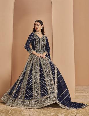 Embroidered navy blue faux georgette anarkali suit 2