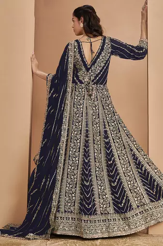 Embroidered navy blue faux georgette anarkali suit