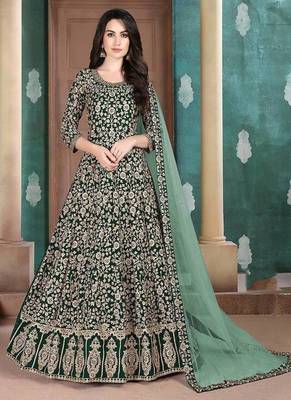 Dark-green embroidered georgette salwar kameez 1