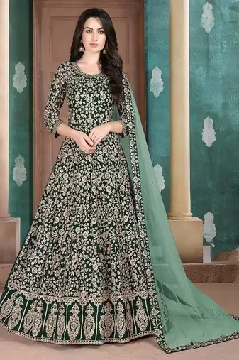 Dark-green embroidered georgette salwar kameez